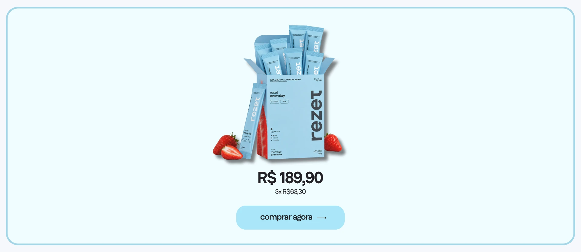 rezet — suplemento beauty sabor morango cremoso. R$ 189,90. Comprar agora.