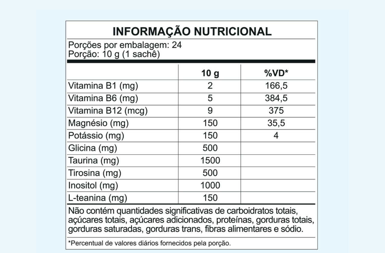 Informação nutricional do sachê de rezet