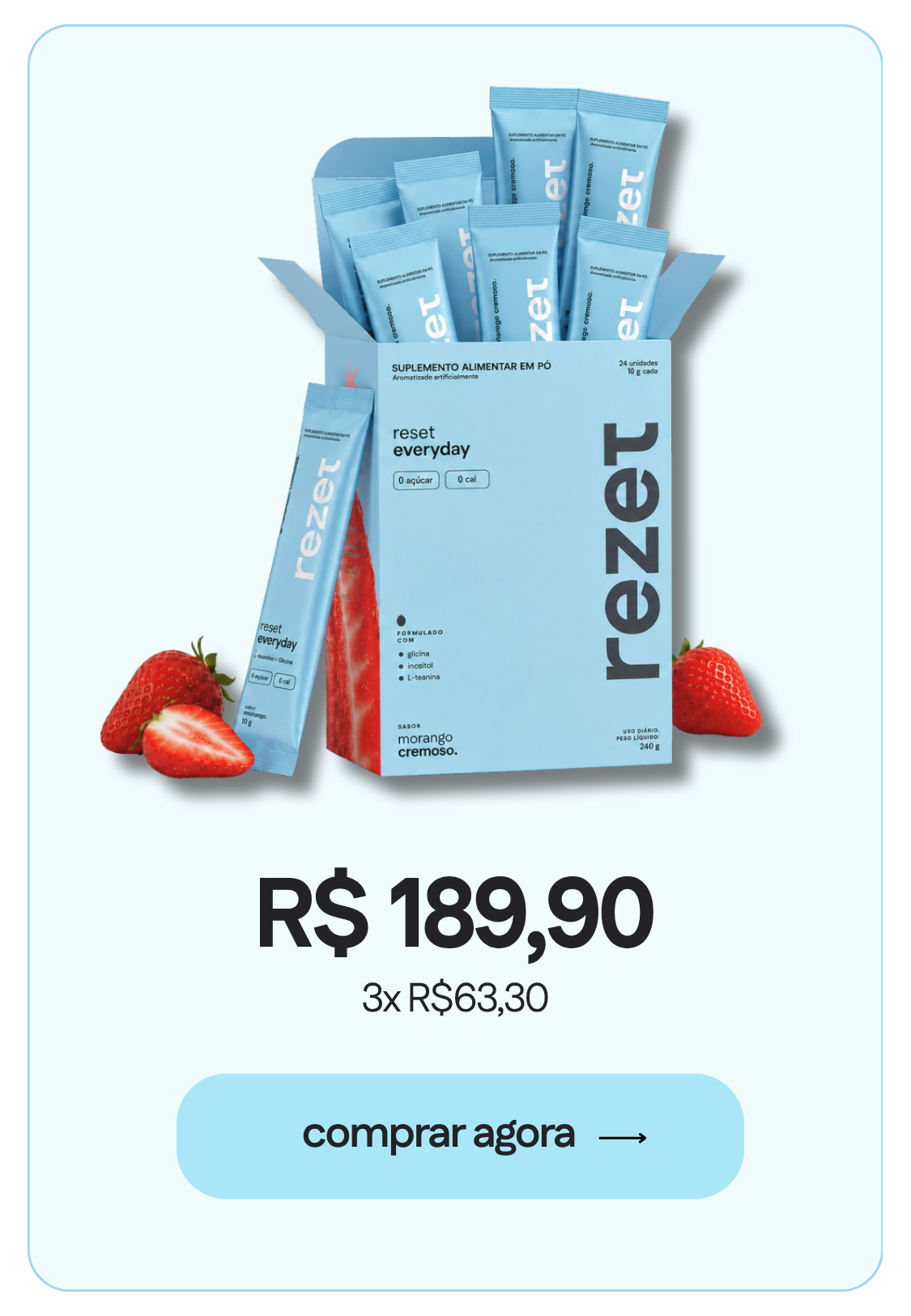rezet — suplemento beauty sabor morango. R$ 189,90. Comprar agora.